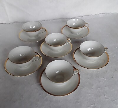 6 x Bareuther Bavaria Kaffeetasse + Unterteller     elfenbeinfarben/Goldrand