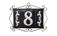 Hand-Painted Spanish Ceramic House Number Tiles 10x7.5cm | Black & White
