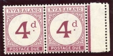 Nyasaland 1950 Postage Due 4d purple BROKEN "d" pair superb MNH. SG D4, D4 var.