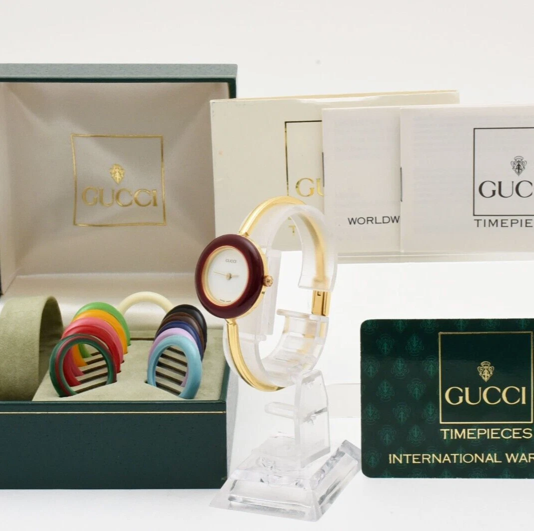 ▶️Nouvelle Batt【N COMME NEUVE/Boîte】Montre Femme Gucci 11/12.2 Lunette Change 12 Couleurs