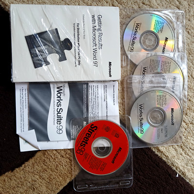 Microsoft Works Suite 99 Disc Set Vintage 4 Discs AND Streets 98 PC Software