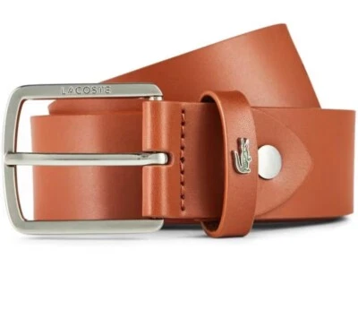 Cinturón de cuero marrón tostado Lacoste para hombre 100 cm (se adapta a 34"") nuevo PVP £45