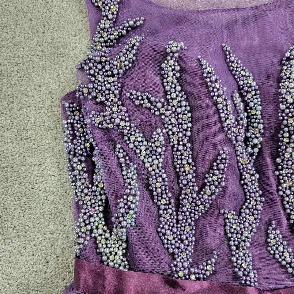 Envious Couture Formal Dress Girls 16 Purple White Beaded Chiffon Toile Prom - Image 3 of 4