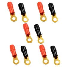 The Wires Zone 4 Gauge 5/16" Gold Plated Ring Terminals Red, Black - 10 pack