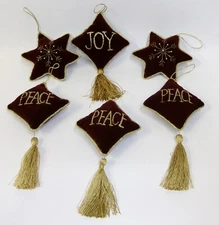 Set of 6 Frontgate Burgundy & Gold Pillow Christmas Ornaments