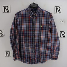 Polo Ralph Lauren Button Down Dress Shirt Men Size Large Blue Plaids Custom Fit