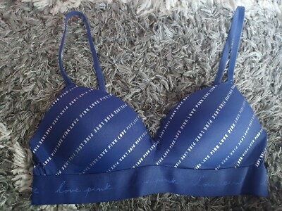 VS pink wireless push up bra size 36b new purple metallic logo
