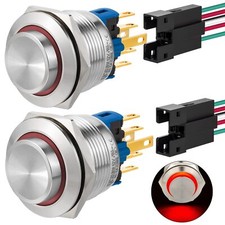 22mm Push Button Switch 12V IP67 Waterproof Stainless Steel Momentary 2Pcs Red