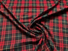 Scottish Tartan Check Fabric Material DESIGN 2 GREEN RED YELLOW