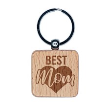 Best Mom in Heart Mother's Day Engraved Wood Square Keychain Tag Charm