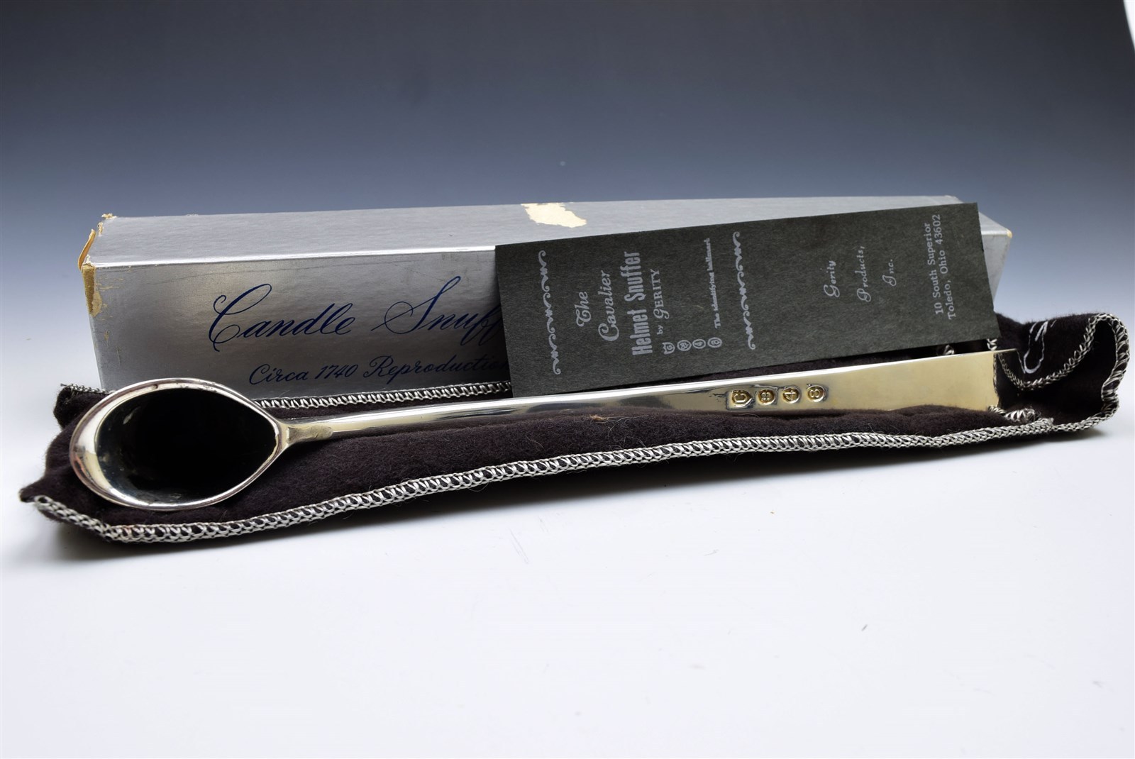 Gerity Silver Plate The Cavalier Helmet Candle Snuffer W/ Box 1740