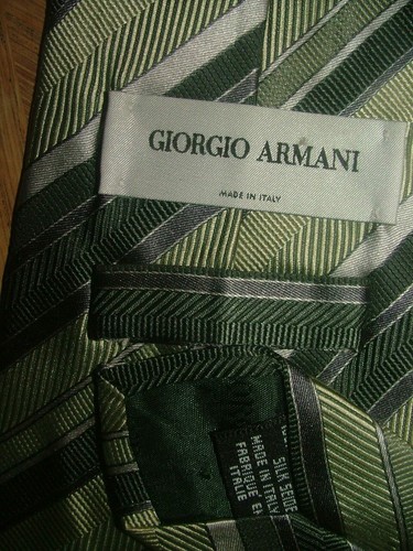 MENS GIORGIO ARMANI TIE 100% SILK MADE IN ITALY GREEN STRIPED #075 - 第 4/5 張圖片