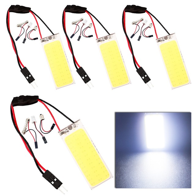 4Pcs 36SMD COB LED Interior Dome Panel Light T10+BA9S+Festoon Adapters