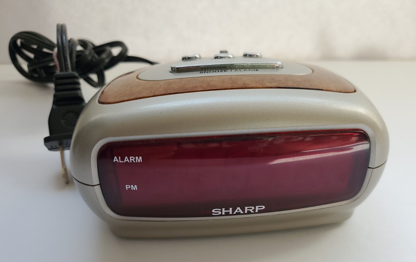 Sharp Alarm Clock Only Electric OR 9V Battery Model SPC1235 Faux Wood Tone Retro