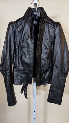 Veronique Branquinho Cafe Motorycle Black Leather Jacket 38