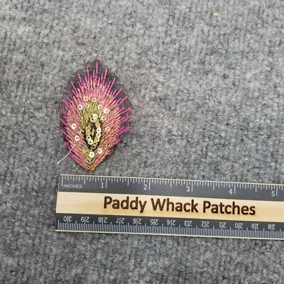 Peacock Feather Patch Pink Gold Sequin D6