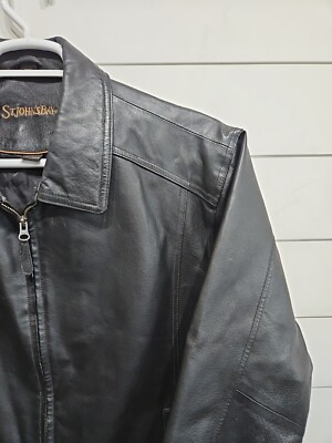 Vintage St. Johns Bay Black Genuine Leather Bomber Aviator Jacket
