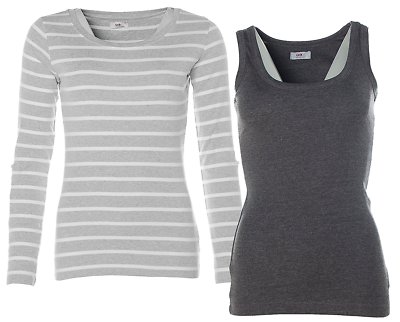 Flashlights Damen 2tlg. Set Langarmshirt und Tanktop Grau/Anthrazit 36/38 J1410