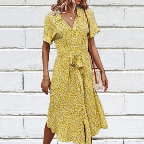 Damen Boho Kurzarm Blumen Midikleid Damen Sommer Urlaub Strand Sommerkleid - Bild 12 von 22