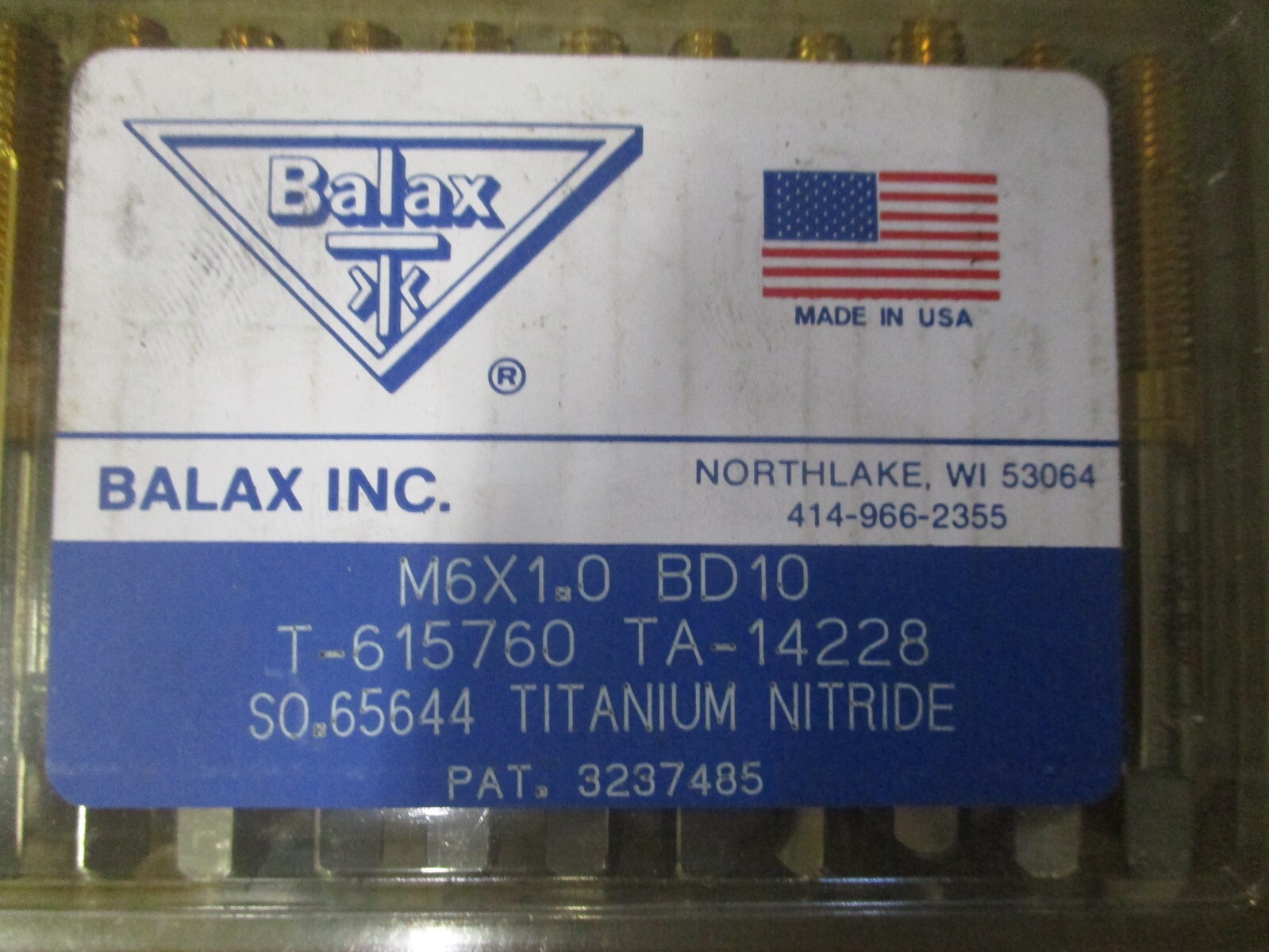 BALAX INC M6X1.0 BD10 Bottoming Form Taps M6 x 1.0 BD10 TA615760 *NEW