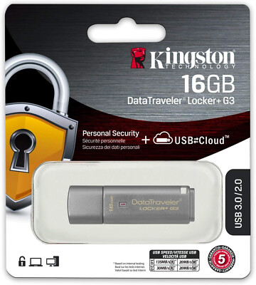 Kingston Data Traveler Locker + G3 Personal Security USB Memory Stick Cloud 16GB