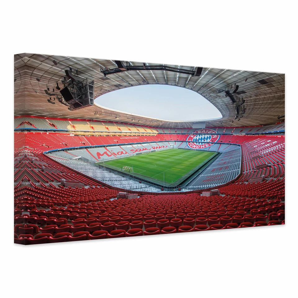 ORIGINAL LIZENZARTIKEL FCB Leinwandbild FCB Stadion Mia san mia ALLIANZ ARENA FC BAYERN MÜNCHEN FANARTIKEL