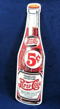 PEPSI-COLA 5-Cent Bottle *US MADE* Die-Cut Metal Sign Man Cave Garage Bar Décor