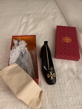 Tory Burch Black Goat Leather Pumps Logo Accent Block Heel Square Toe Size 10