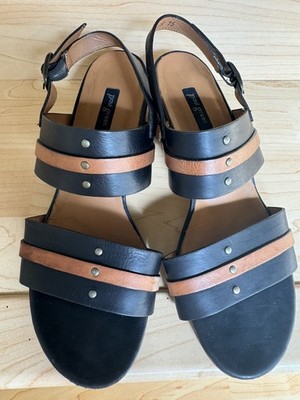 Paul Green Vicky Black & Tan Leather  Sling Back Block Heel Sandals, 5.5UK/8US