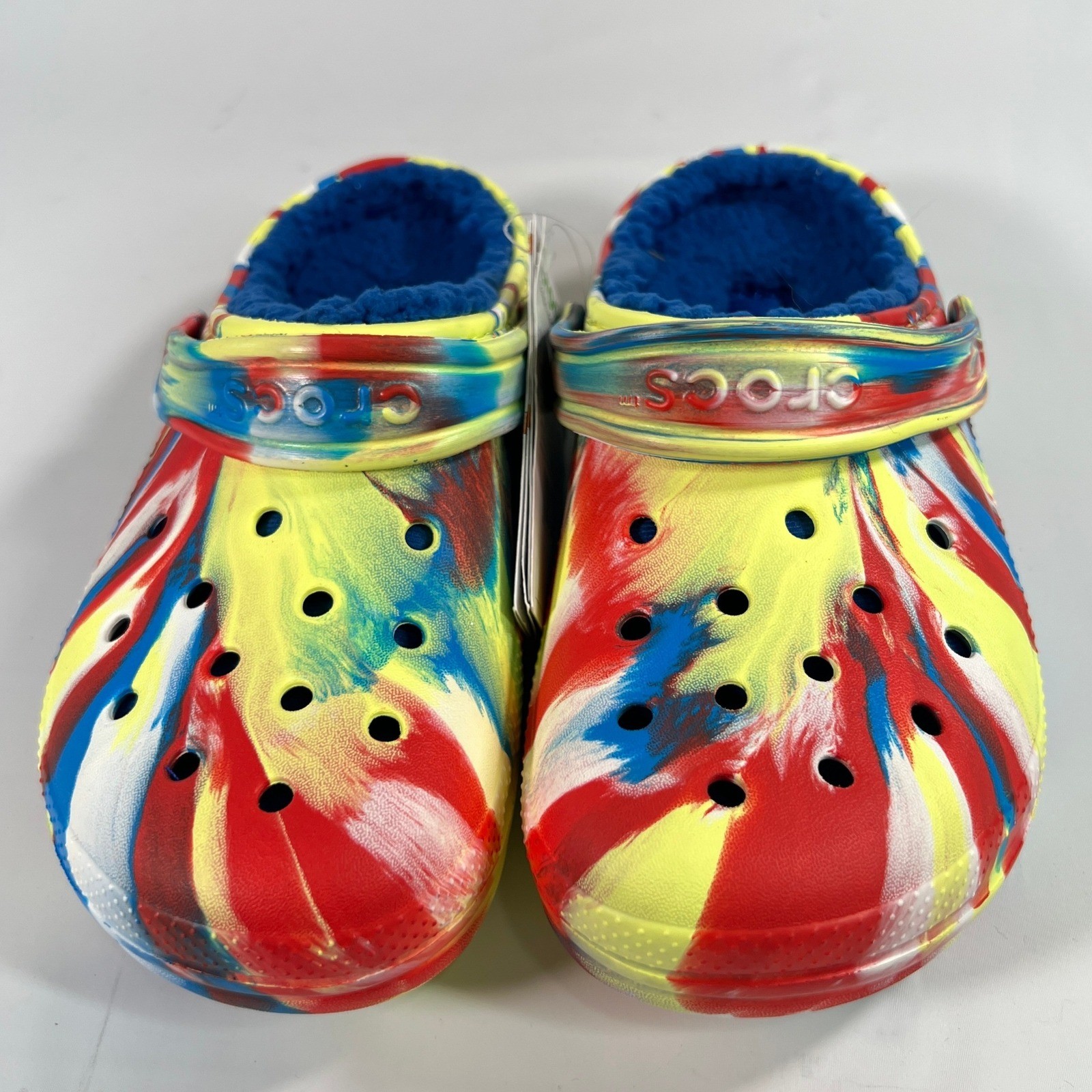 Crocs Kids' Classic Lined Marbled Clog Sulphur/Multi Tie-Dye Blue Fur Size 3 image 2