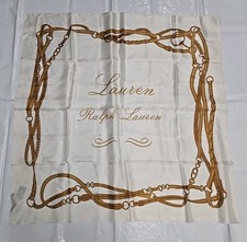 Ralph Lauren Equestrian Buckle Strap Ivory Brown Square Silk Scarf 42 x 42