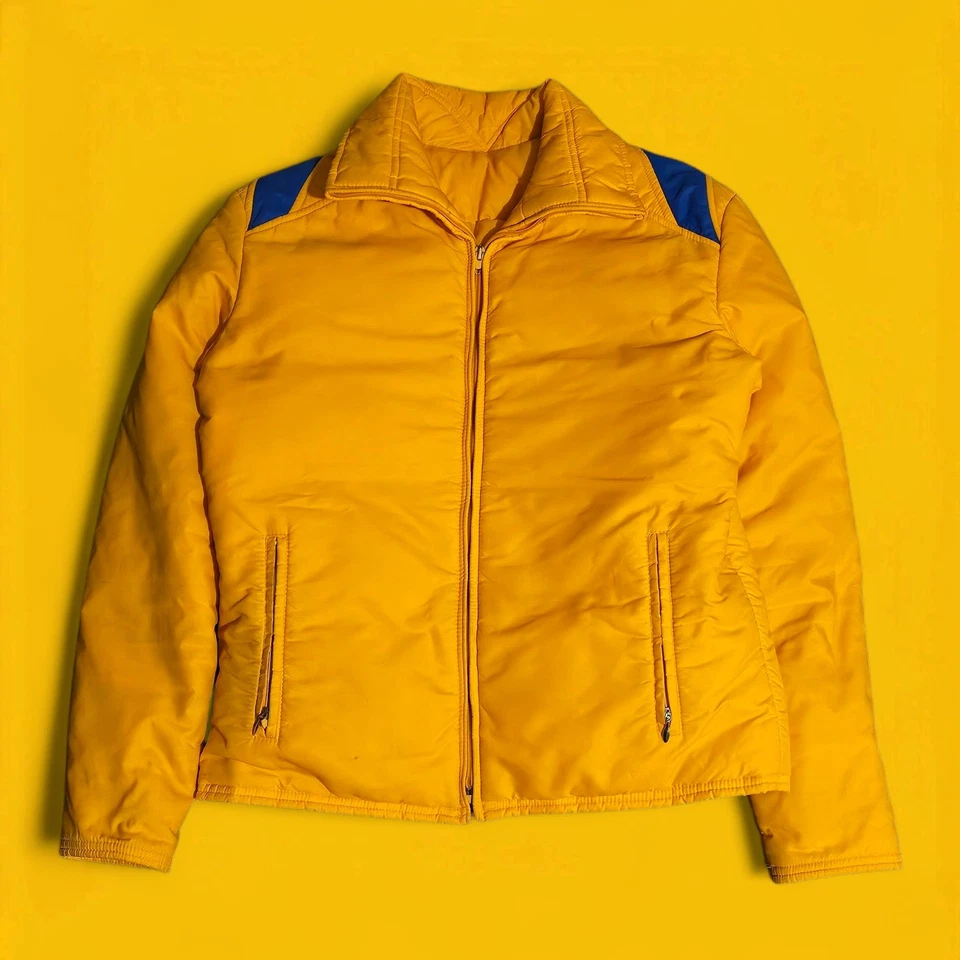 Vintage 70s Roffe Down Ski Jacket Womens Medium Yellow USA Puff Parka Snow Coat  - Image 2 of 4