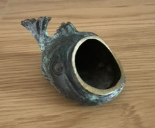 VTG Mid Century Modern Walter Bosse Brass Patina Fish Ashtray Made In Germany