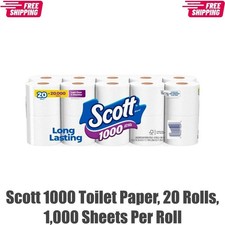 Scott 1000 Toilet Paper, 20 Rolls, 1,000 Sheets Per Roll