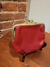 Vintage Red Vinyl Kiss Lock Coin Purse Pouch Clear Pocket Divider Retro Makeup