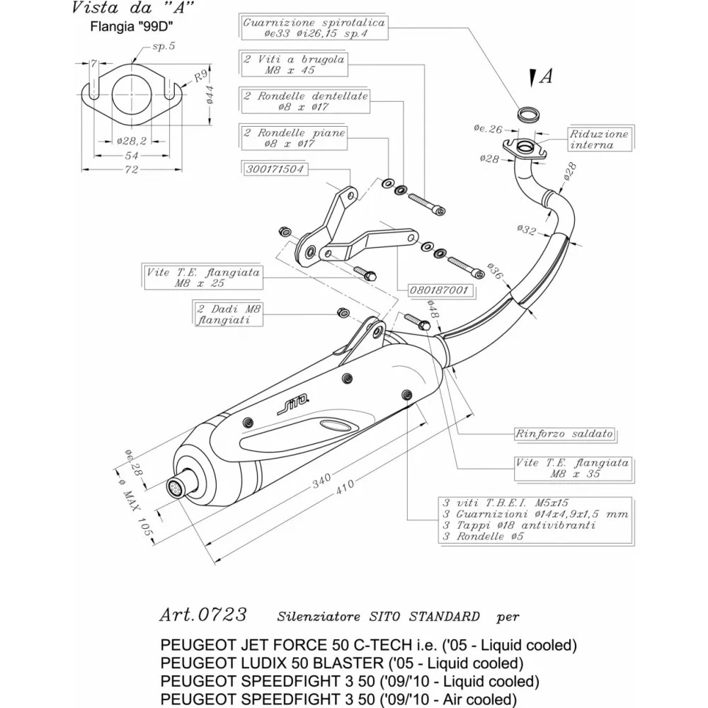 Complete Exhaust System Leovince Sito Peugeot Speedfight 3 50 Only 2009 > 2011