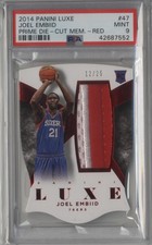 2014 Panini LUXE Red Prime Die-Cut Jersey Joel Embiid PSA 9 #12/25 Rookie Card R. rookie card picture