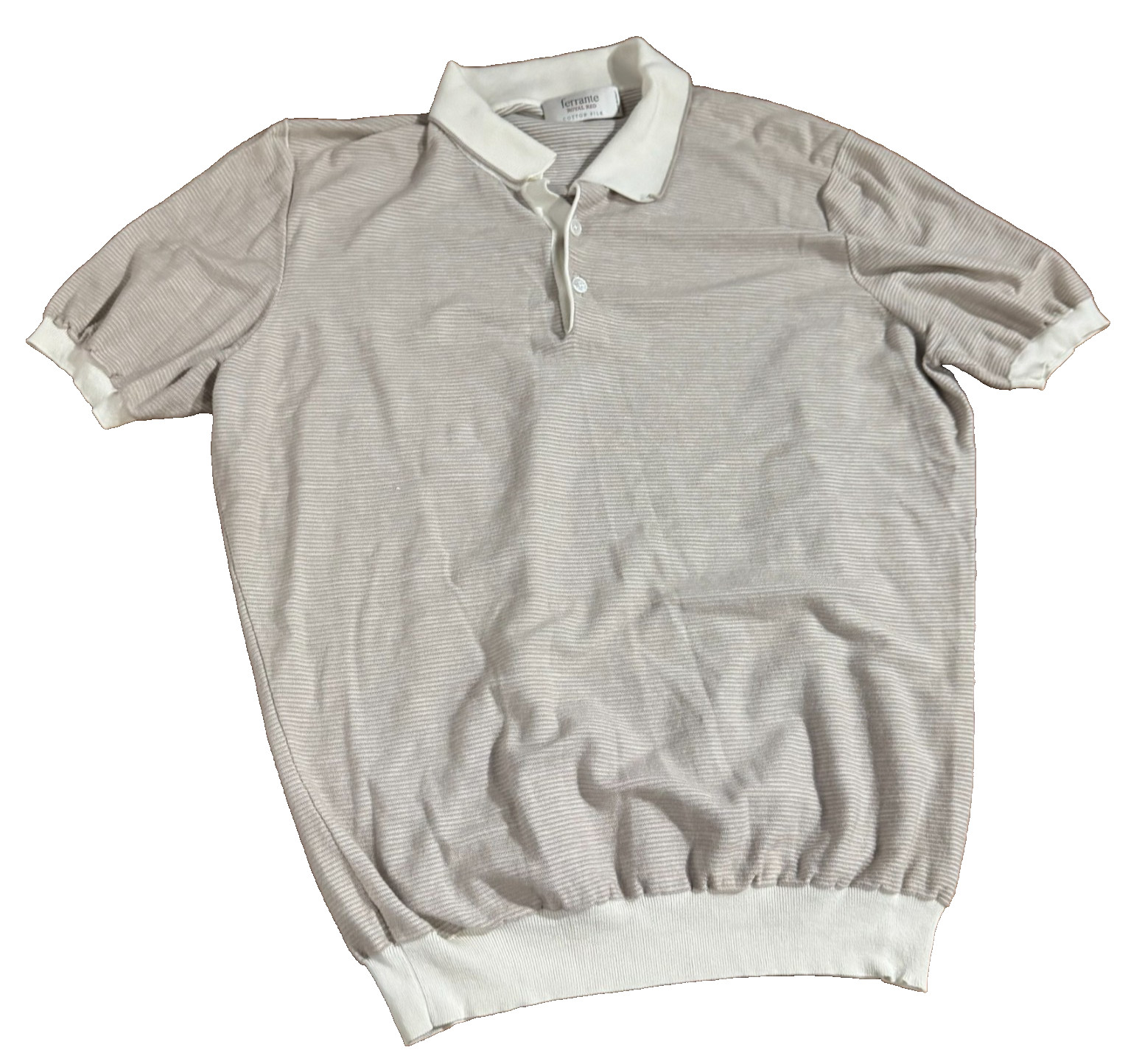 Ferrante Cotton Silk Polo Shirt Mens Size M Beige White Ital