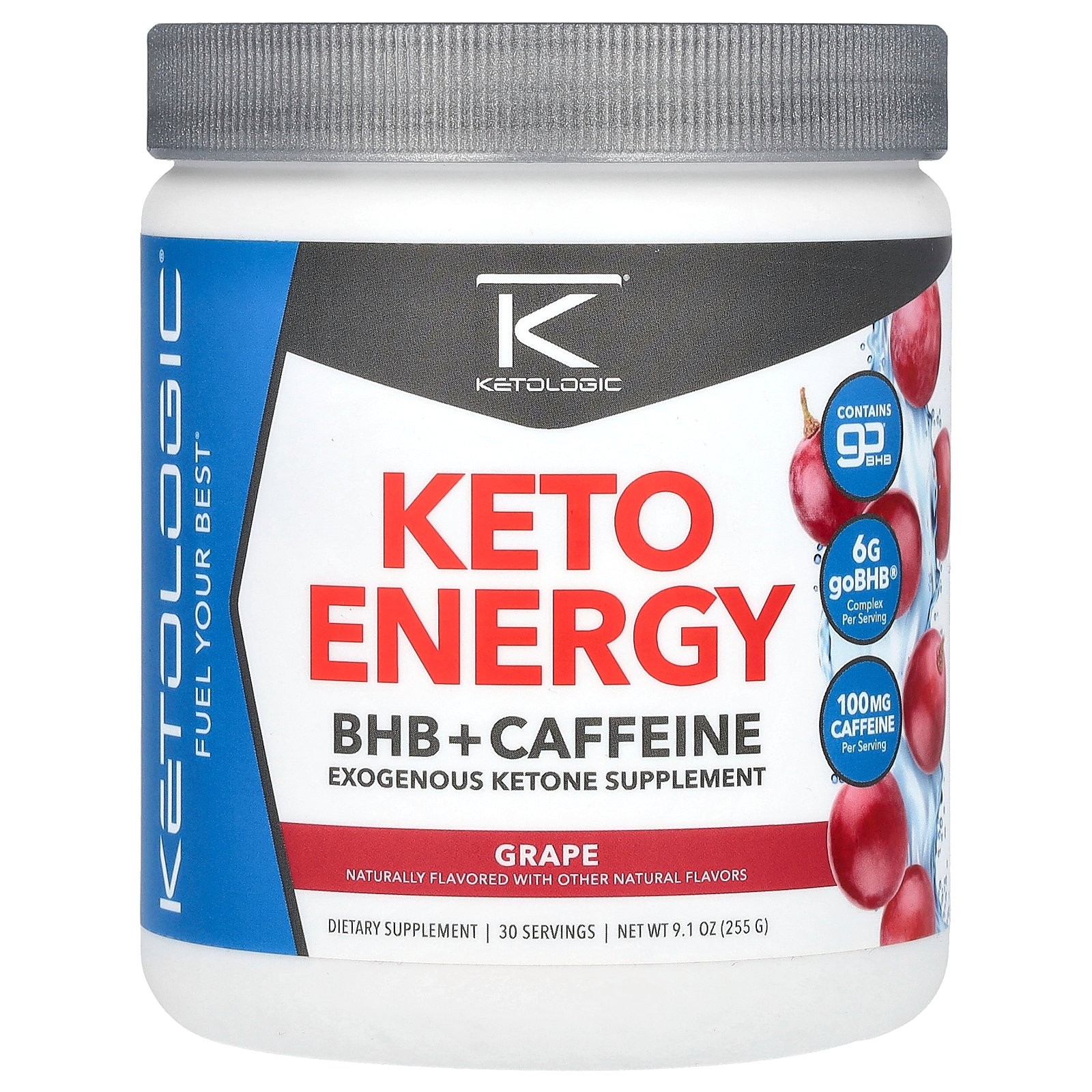 Keto Energy, BHB + кофеин, виноград, 9,1 унции (255 г)