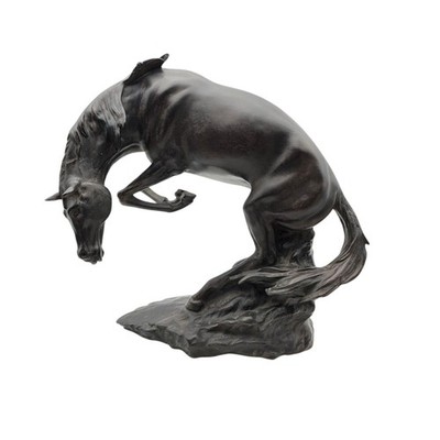 Wild Rearing Stallion Horse Statue Cast Plaster Resin Bronze Look Western Deco 