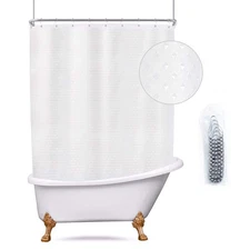 Clawfoot Tub Waffle 180 Inch Shower Curtain All Wrap Around Extra Wide Round ...