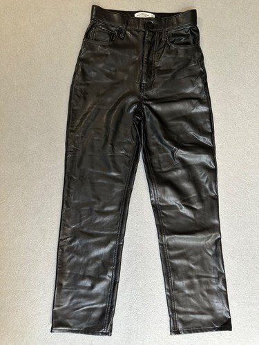 Abercrombie Fitch Vegan Leather Pants Black Ultra High Rise Straight Leg Size 25