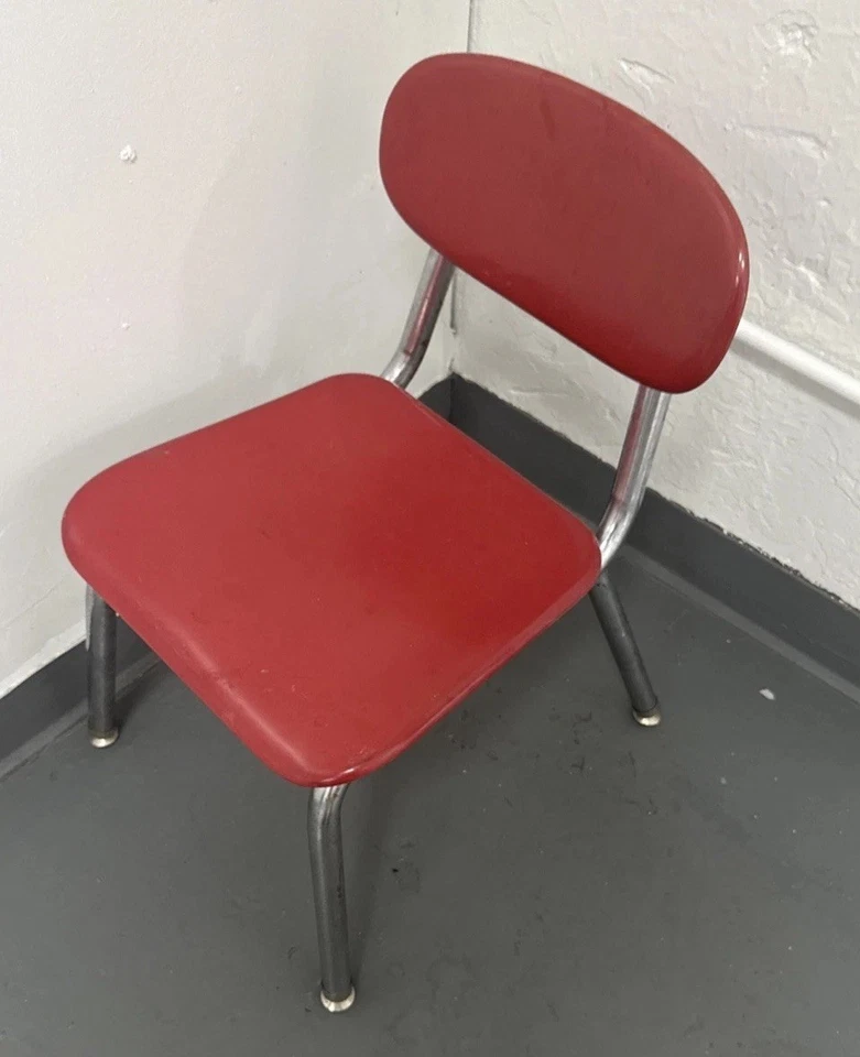 MCM Vintage Melsur Molded Melamine and Chrome Grade School Red Chair - Image 2 of 4