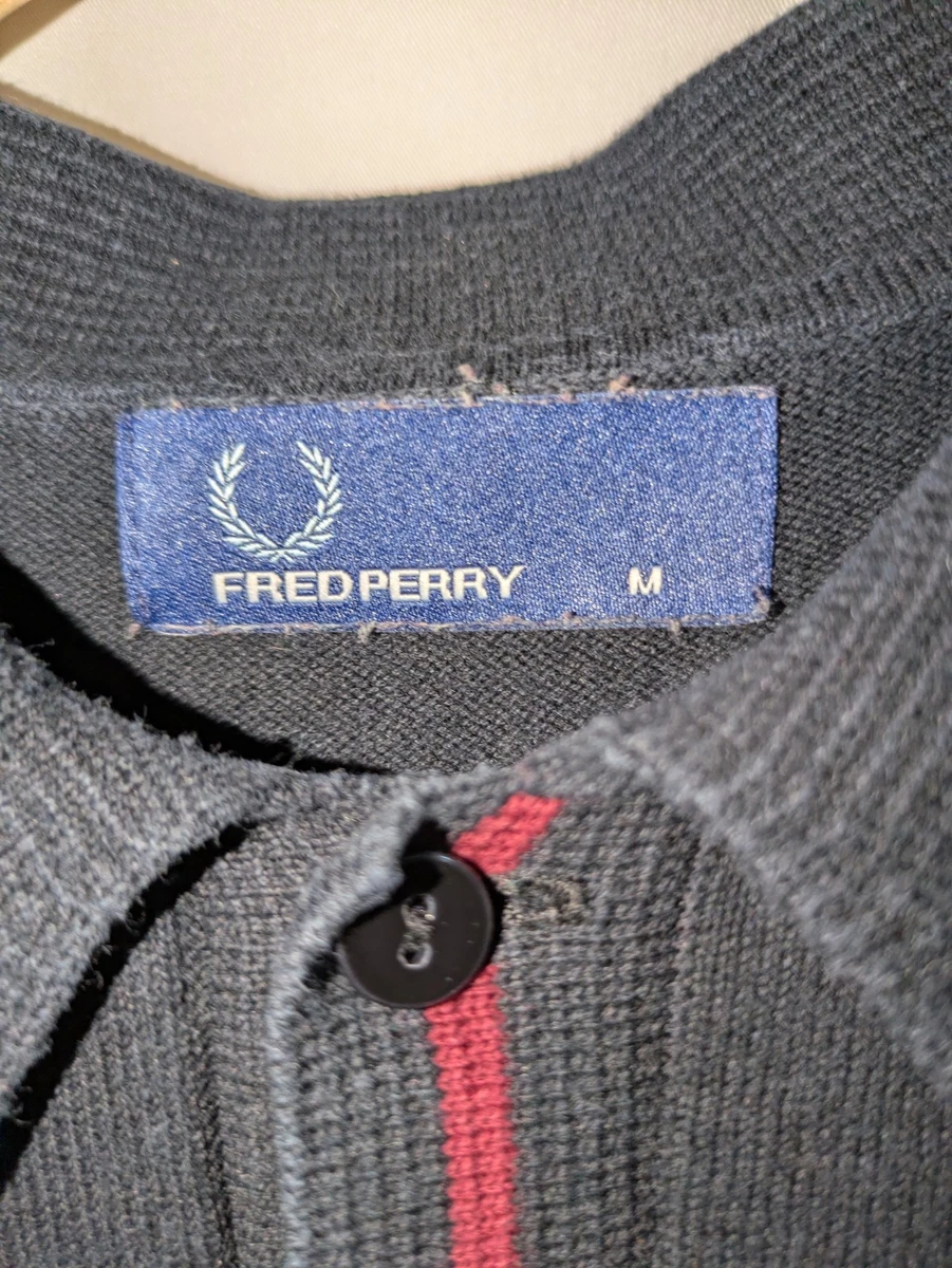 Fred Perry Polo Tejido Negro Burdeos A Rayas Algodón Hombre Talla M Manga Corta