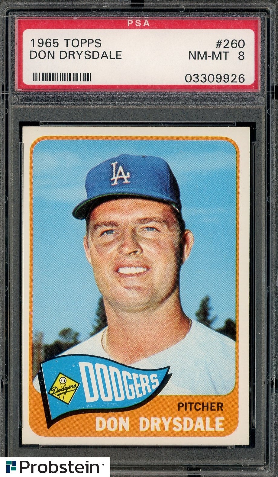 1965 Topps #260 Don Drysdale Los Angeles Dodgers HOF PSA 8 NM-MT