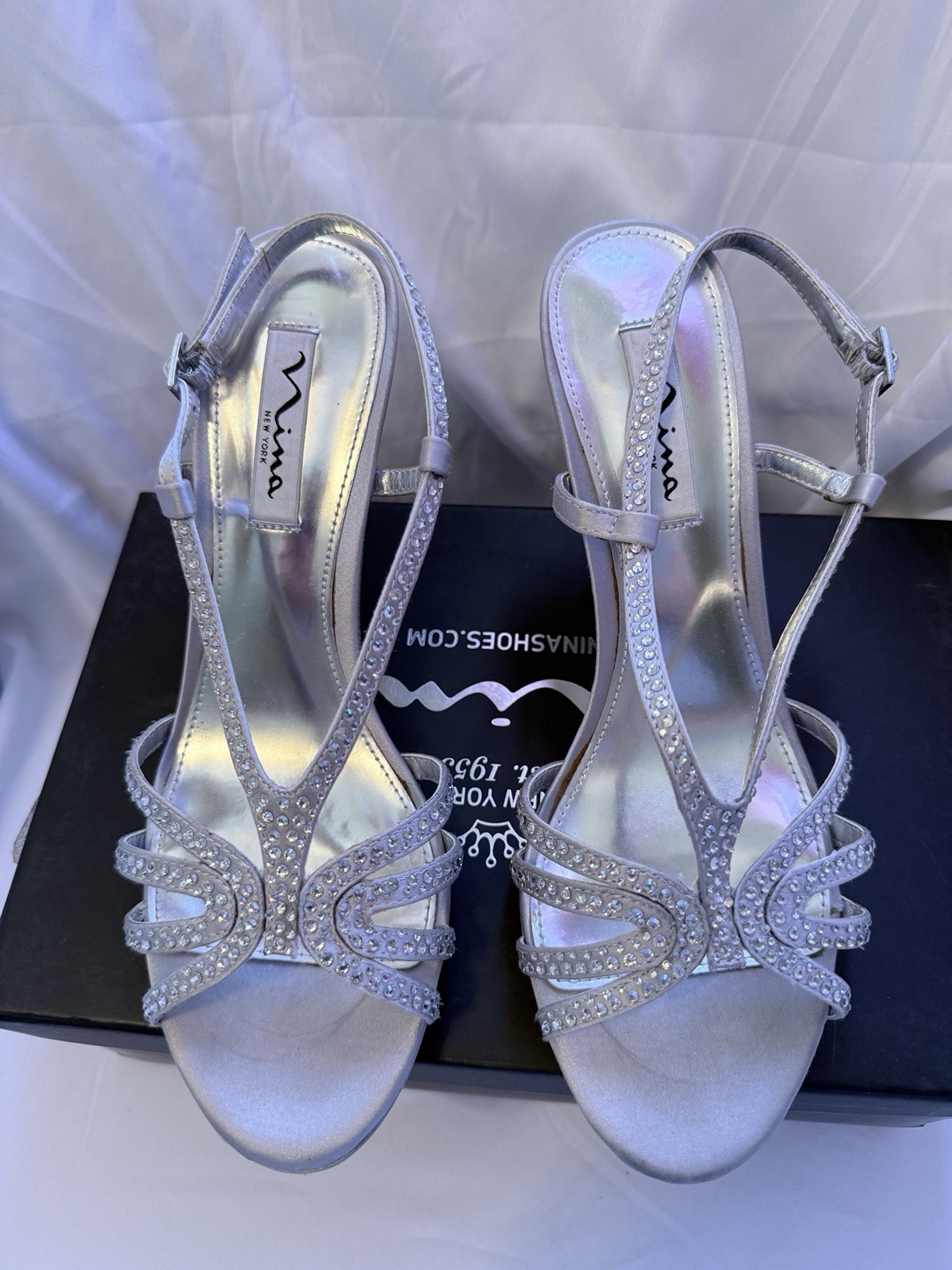 Nina Bobbie JS Silver Jolie Heels Sandals Wedding Formal Size 8