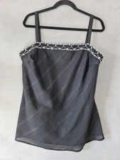 Cato Woman Plus 18/20W Square Neck Tank Top Black Silver Metallic Shirt Y2K Flow