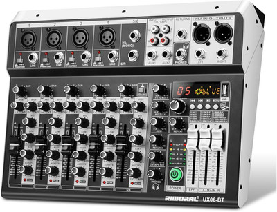 6 Channel Audio Interface Sound Board Mixing Console 16-Bit DSP DJ Mixer Audio R