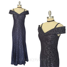Vintage Y2K Lace Prom Dress Formal Gown Size 8 Off the Shoulder Shimmer Mermaid
