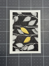 ACEO original art card drawing, nature pattern, vines, leaves, ink, gold acrylic